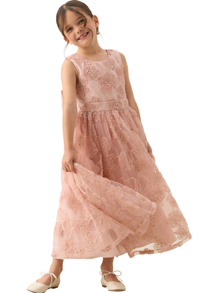 Angel & Rocket Kids' Embroidered Bow Back Dress, Blush, Blush