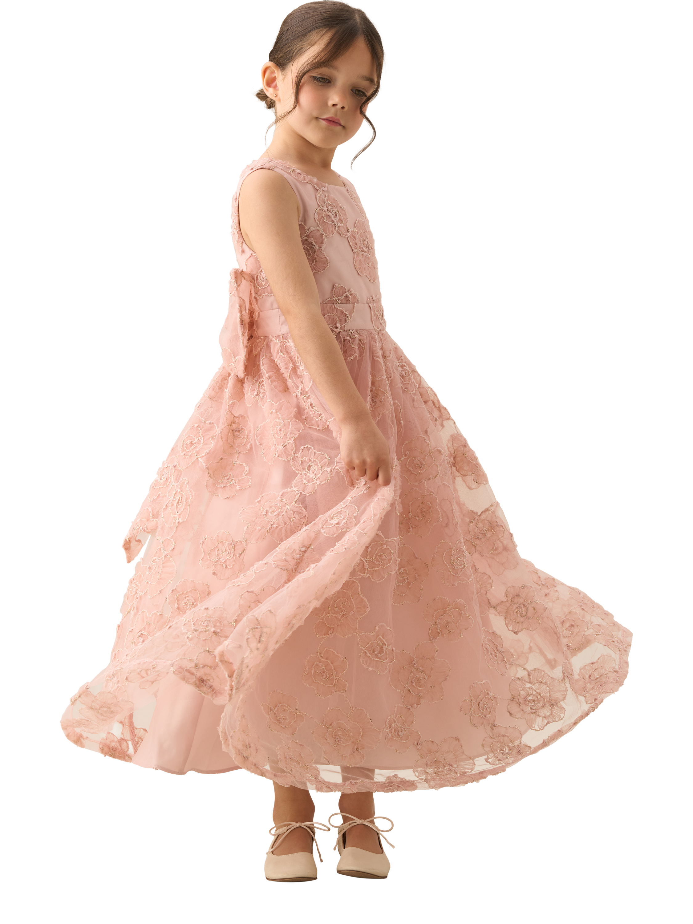 Product image 3 of 8, which shows Angel & Rocket Kids' Embroidered Bow Back Dress, Blush, 2 years
