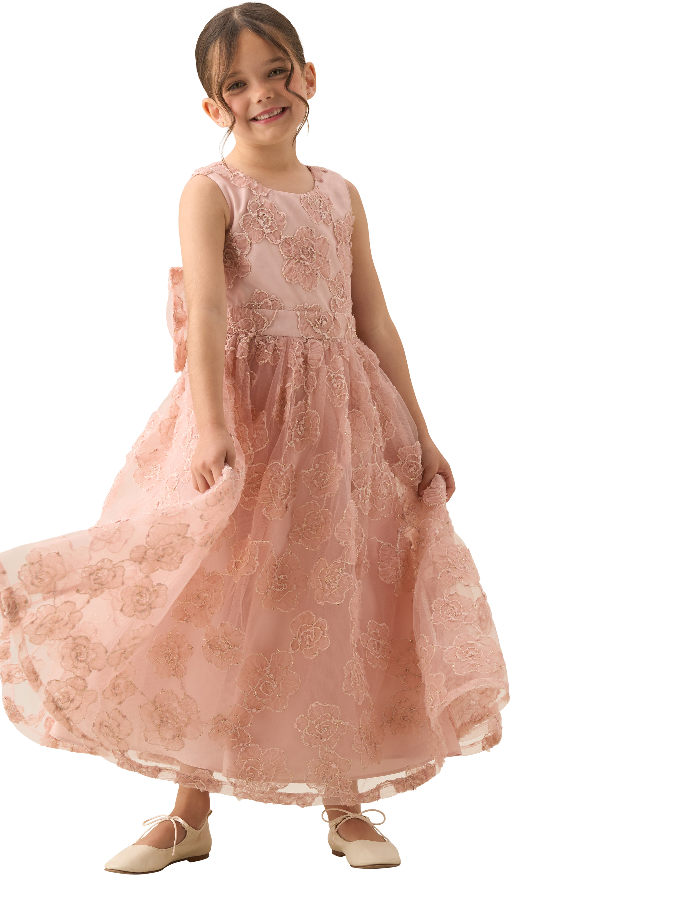 Product image 5 of 8, which shows Angel & Rocket Kids' Embroidered Bow Back Dress, Blush, 2 years