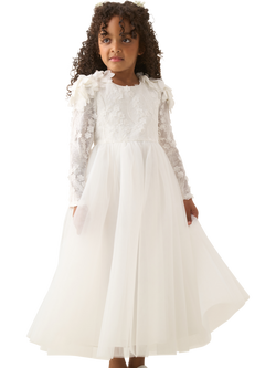 Angel & Rocket Kids' Embroidered Long Sleeved Dress, White - view 2, White