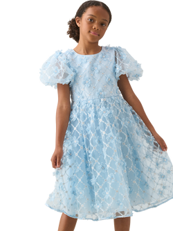 Angel & Rocket Kids' Francine Floral Mesh Puff Sleeve Dress, Blue