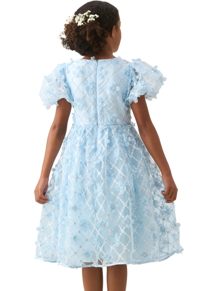 Angel & Rocket Kids' Francine Floral Mesh Puff Sleeve Dress - view 2, Blue