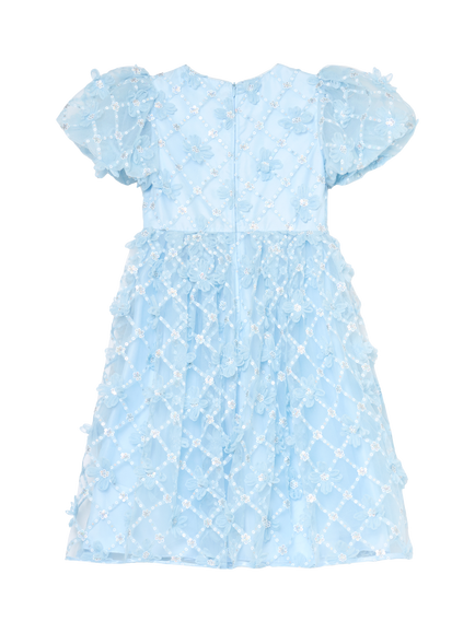 Angel & Rocket Kids' Francine Floral Mesh Puff Sleeve Dress, Blue