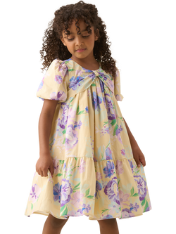 Angel & Rocket Kids' Cotton Blend Puff Sleeve Floral Dress, Yellow, Yellow