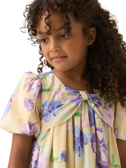 Angel & Rocket Kids' Cotton Blend Puff Sleeve Floral Dress, Yellow - view 2, Yellow