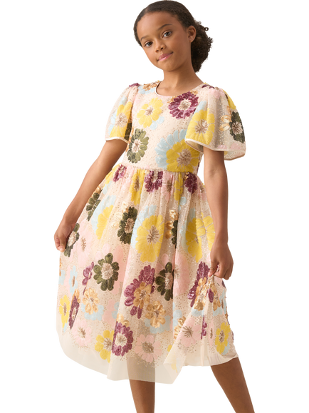 Angel & Rocket Kids' Short Sleeve Sequin Floral Dress, Multi, Multi