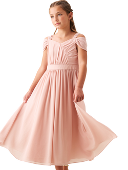 Angel & Rocket Kids' Off Shoulder Georgette Maxi Dress, Blush, Blush