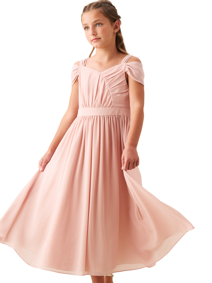 Angel & Rocket Kids' Ruched Georgette Maxi Dress, Yellow, Blush