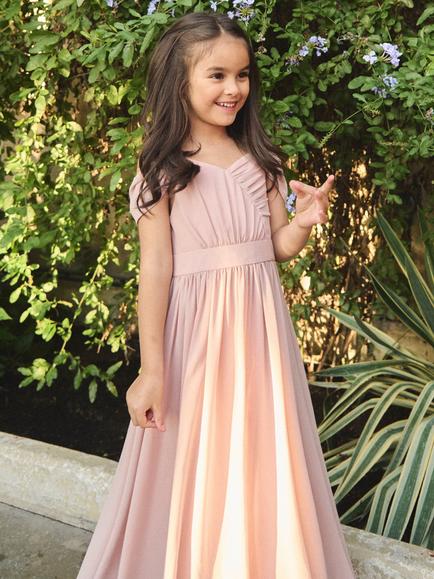 Angel & Rocket Kids' Ruched Georgette Maxi Dress, Yellow - view 2, Blush