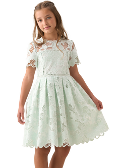 Angel & Rocket Kids' Mavea Short Sleeved Lace Dress, Mint, Mint
