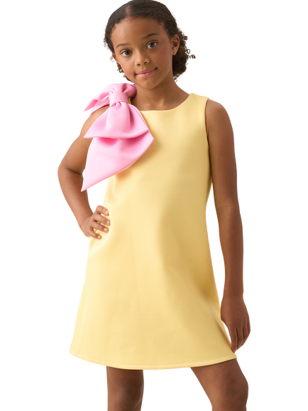 Angel & Rocket Kids' Sleeveless Oversized Bow A-Line Dress, Yellow/Pink, Yellow/Pink