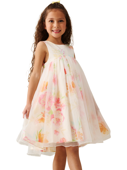 Angel & Rocket Kids' Floral Organza Overlay Dress, Multi, Multi