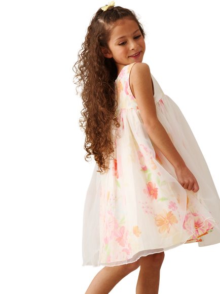 Angel & Rocket Kids' Floral Organza Overlay Dress, Multi - view 2, Multi