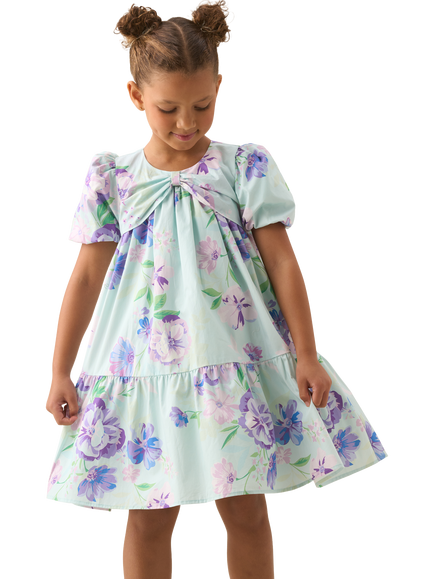 Angel & Rocket Kids' Puff Sleeved Floral Print Dress, Mint/Multi, Mint/Multi