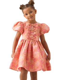 Angel & Rocket Kids' Bow Jacquard Puff Sleeve Dress, Pink, Pink