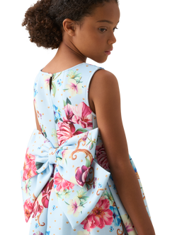Angel & Rocket Kids' Floral Pleated Fitted Dress, Blue - view 2, Blue