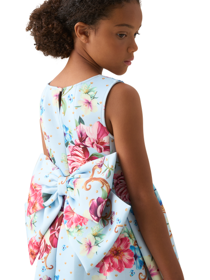 Angel & Rocket Kids' Floral Pleated Fitted Dress, Blue - view 2, Blue