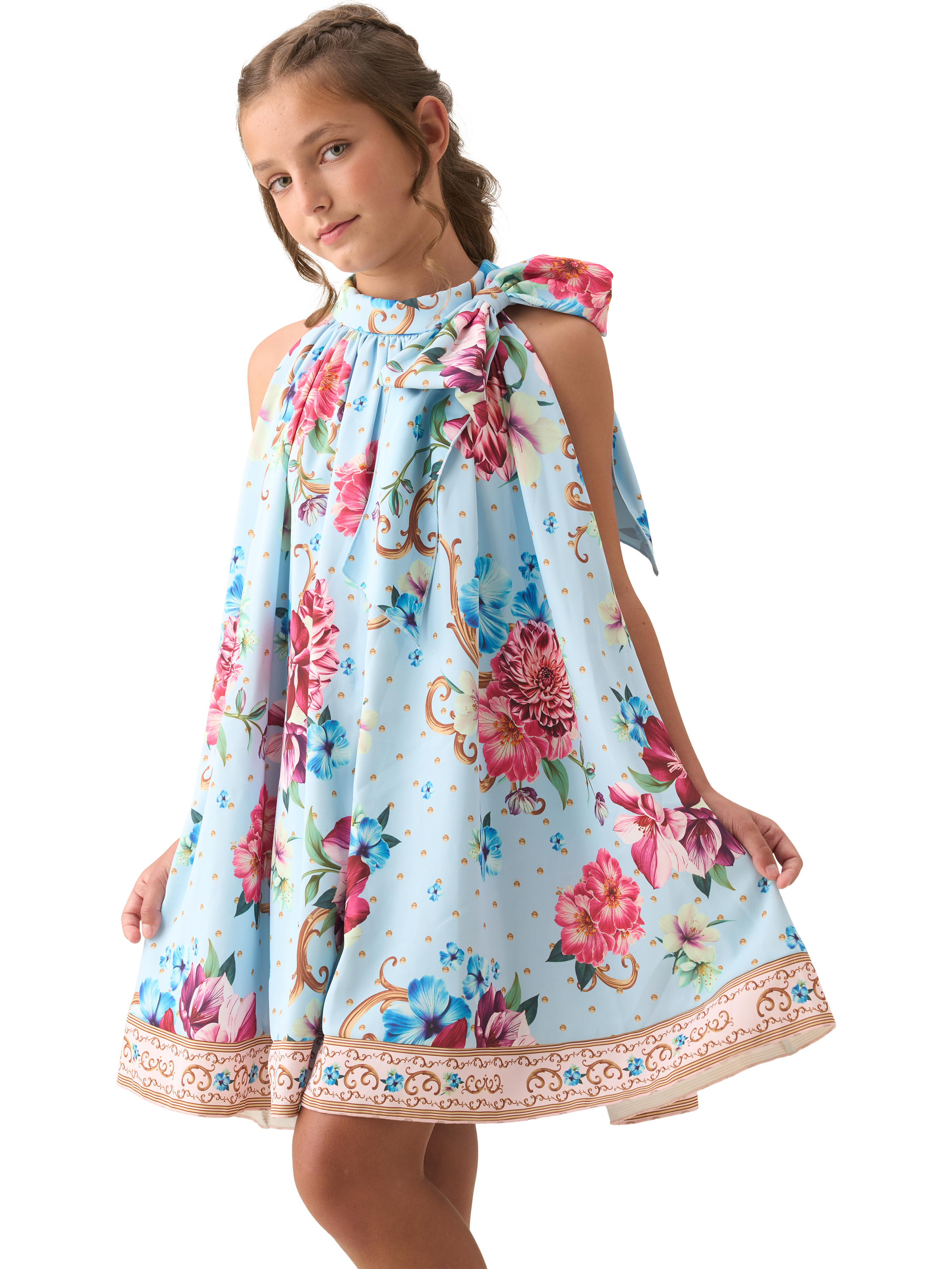 Product image 1 of 6, which shows Angel & Rocket Kids' Print Bow Swing Dress, Multi, 2 years