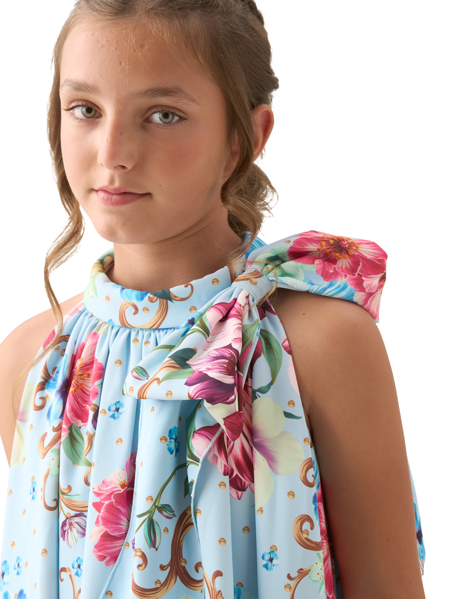 Product image 2 of 6, which shows Angel & Rocket Kids' Print Bow Swing Dress, Multi, 2 years