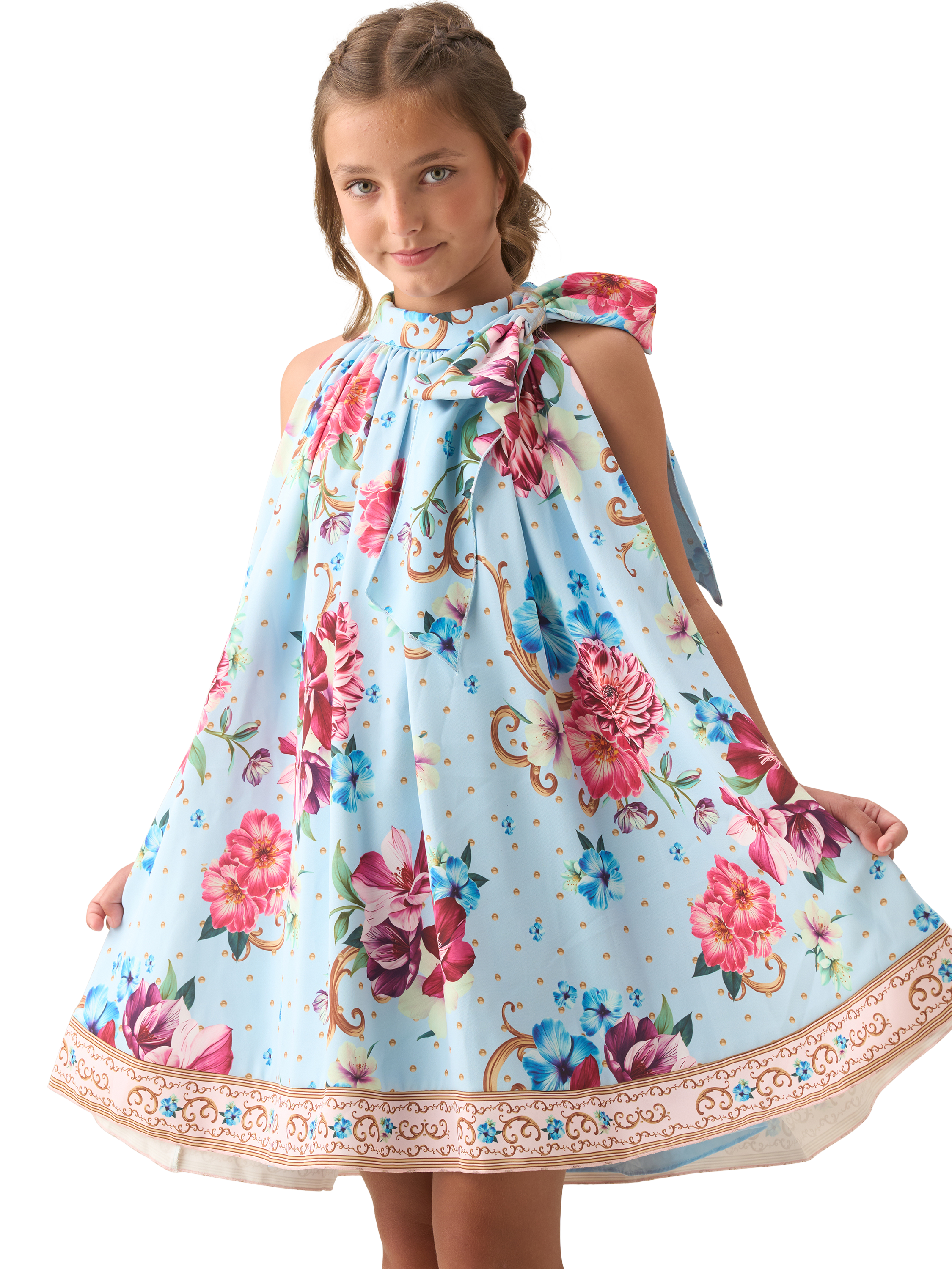 Product image 4 of 6, which shows Angel & Rocket Kids' Print Bow Swing Dress, Multi, 2 years