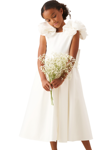 Angel & Rocket Kids' Coco Puff Sleeve Bow Back Bridesmaid Dress, White, White