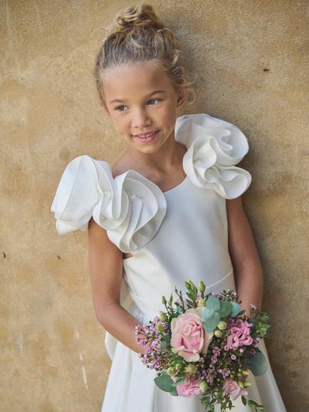 Angel & Rocket Kids' Coco Puff Sleeve Bow Back Bridesmaid Dress, White - view 2, White