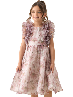 Angel & Rocket Kids' Flora Organza Frilled Sleeve Dress, Blush, Blush