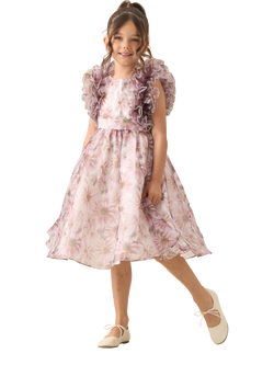 Angel & Rocket Kids' Flora Organza Frilled Sleeve Dress, Blush - view 2, Blush