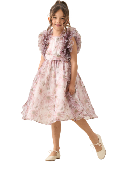 Angel & Rocket Kids' Flora Organza Frilled Sleeve Dress, Blush - view 2, Blush