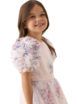 Angel & Rocket Kids' Floral Mesh Ruffle Sleeve Dress, Blush/Multi - view 2, Blush/Multi
