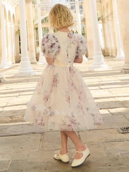 Angel & Rocket Kids' Floral Mesh Ruffle Sleeve Dress, Blush/Multi - view 2, Blush/Multi