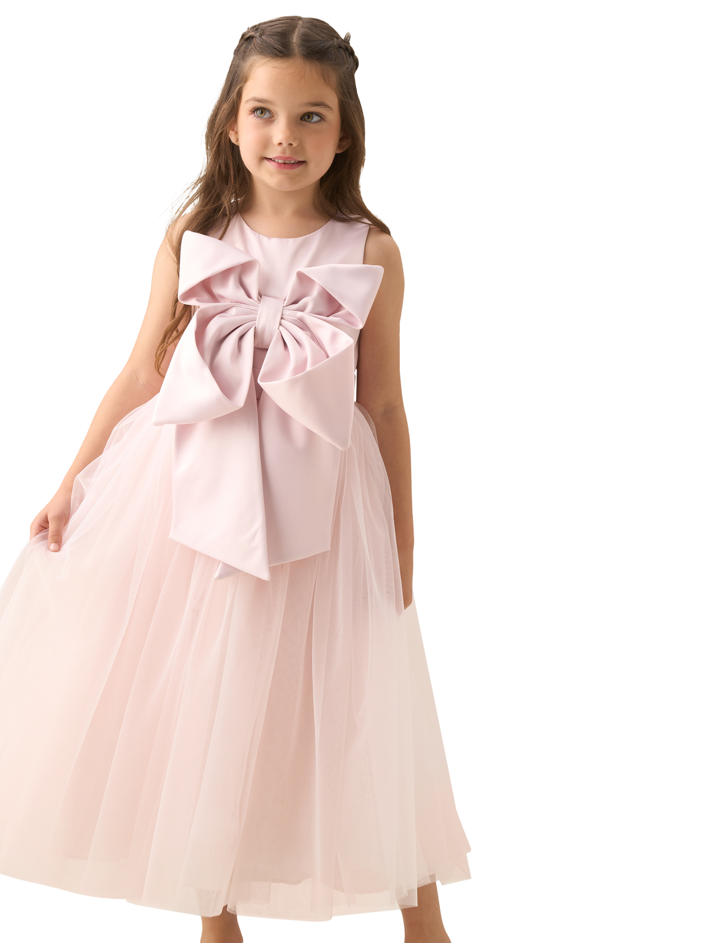 Product image 1 of 8, which shows Angel & Rocket Kids' Elizabeth Statement Bow Dress, Blush, 2 years