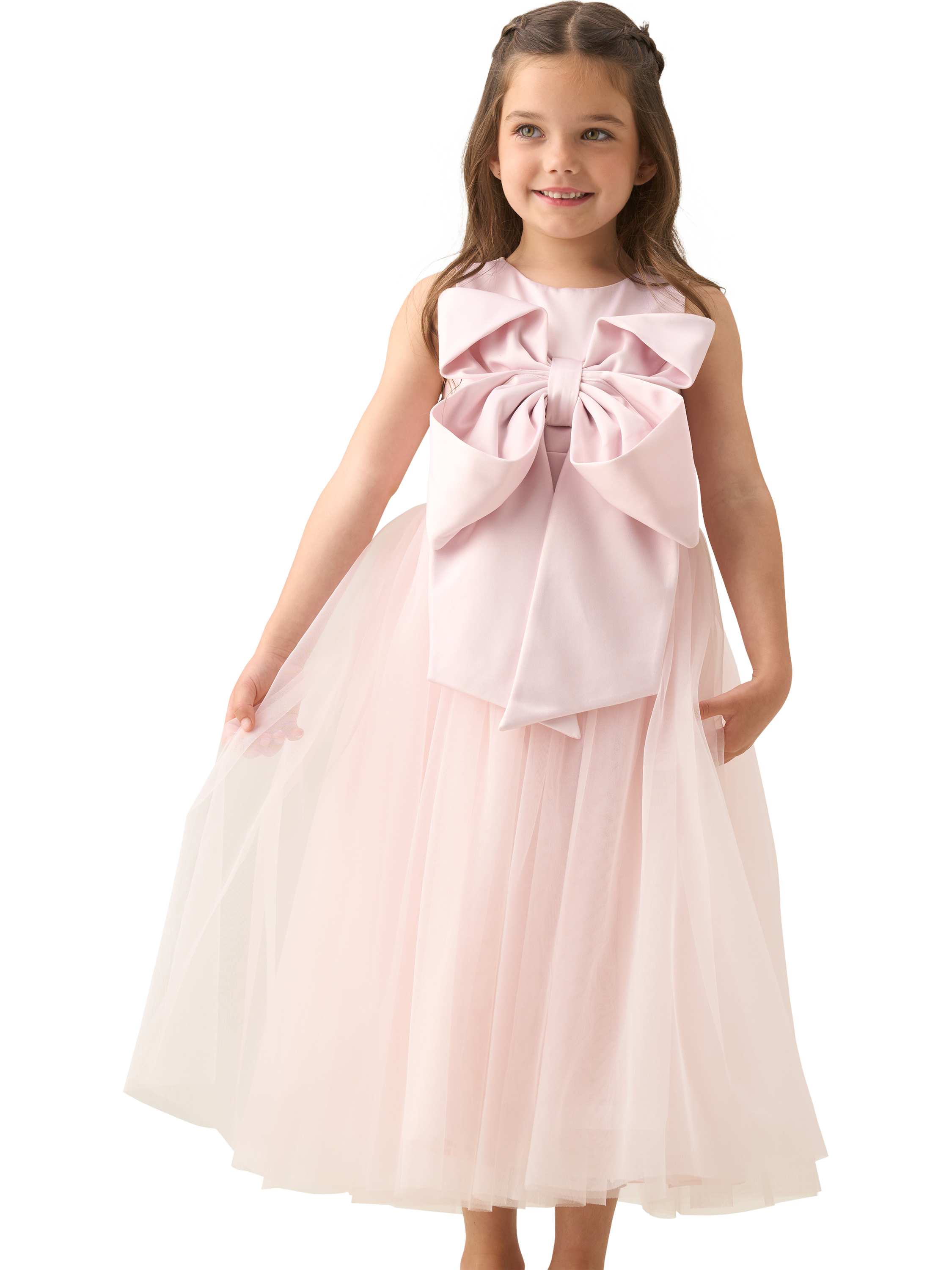 Product image 3 of 8, which shows Angel & Rocket Kids' Elizabeth Statement Bow Dress, Blush, 2 years