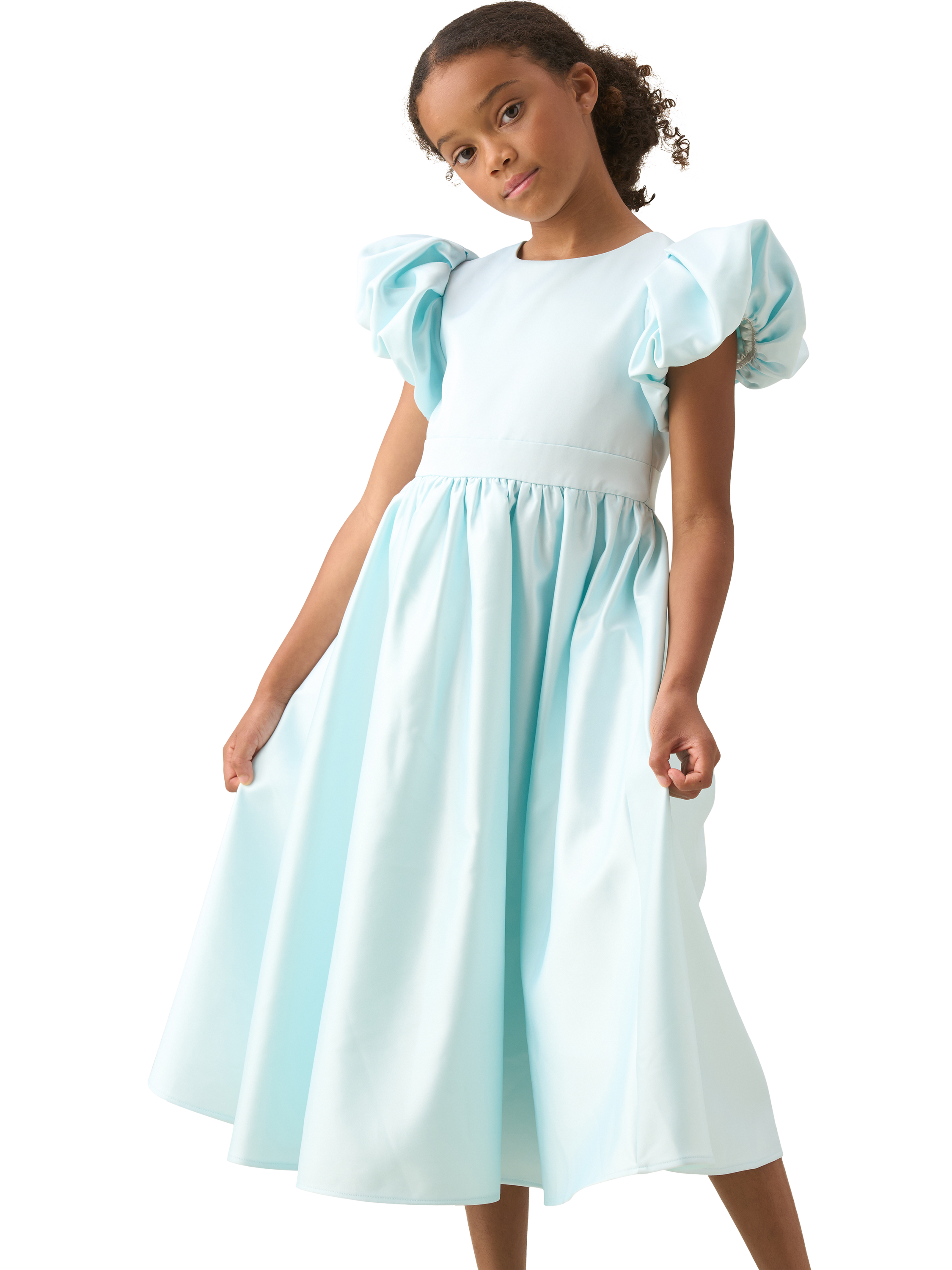 Product image 1 of 8, which shows Angel & Rocket Kids' Structured Puff Sleeve Dress, Mint, 3 years