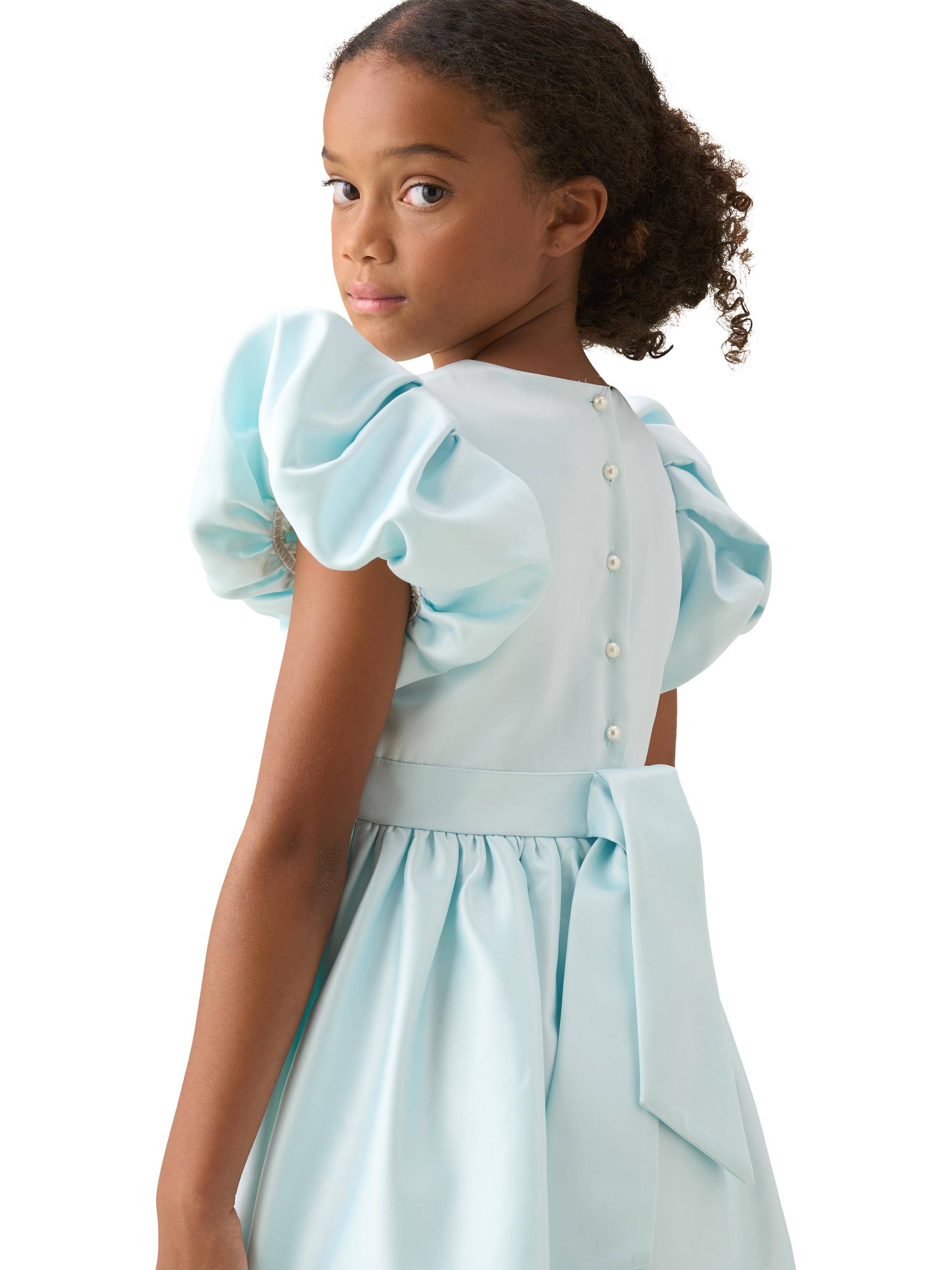 Product image 2 of 8, which shows Angel & Rocket Kids' Structured Puff Sleeve Dress, Mint, 3 years