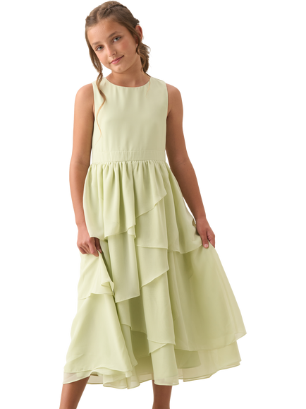 Angel & Rocket Kids' Sleeveless Tiered Ruffle Dress, Sage, Sage