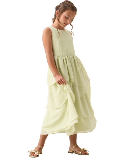 Angel & Rocket Kids' Sleeveless Tiered Ruffle Dress, Sage - view 2, Sage