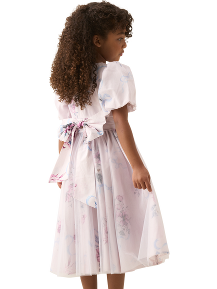 Angel & Rocket Kids' Tulle Overlay Floral Cotton Dress, Blush/Multi - view 2, Blush/Multi
