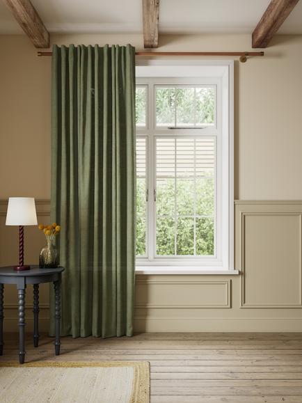John Lewis Premium Linen Multiway Header Slot Top/Hidden Tab Voile Panel - view 2, Avocado