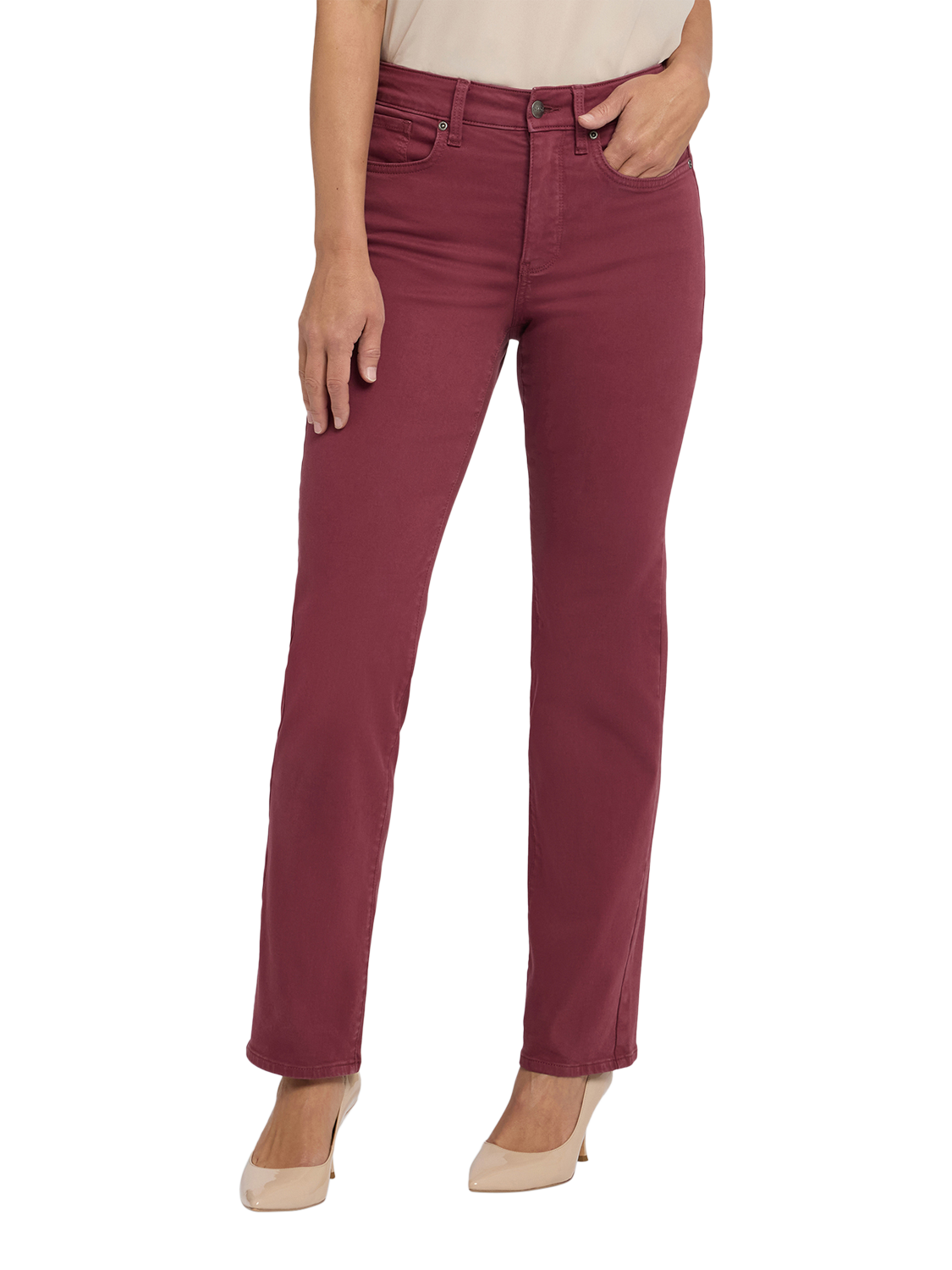 Product image 4 of 5, which shows NYDJ Marilyn Straight Jeans, True Burgundy, 18
