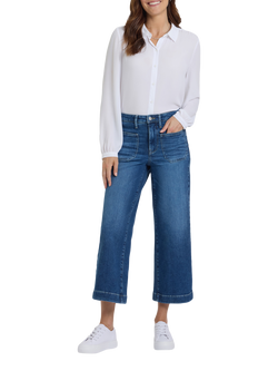 NYDJ Teresa Wide Leg Ankle Jeans With High Rise And Front Patch Pockets, Opera Blue, Opera Blue