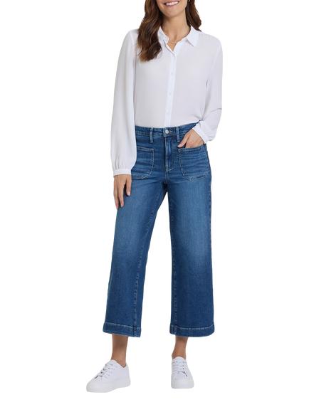 NYDJ Teresa Wide Leg Ankle Jeans With High Rise And Front Patch Pockets, Opera Blue, Opera Blue