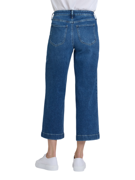 NYDJ Teresa Wide Leg Ankle Jeans With High Rise And Front Patch Pockets, Opera Blue - view 2, Opera Blue