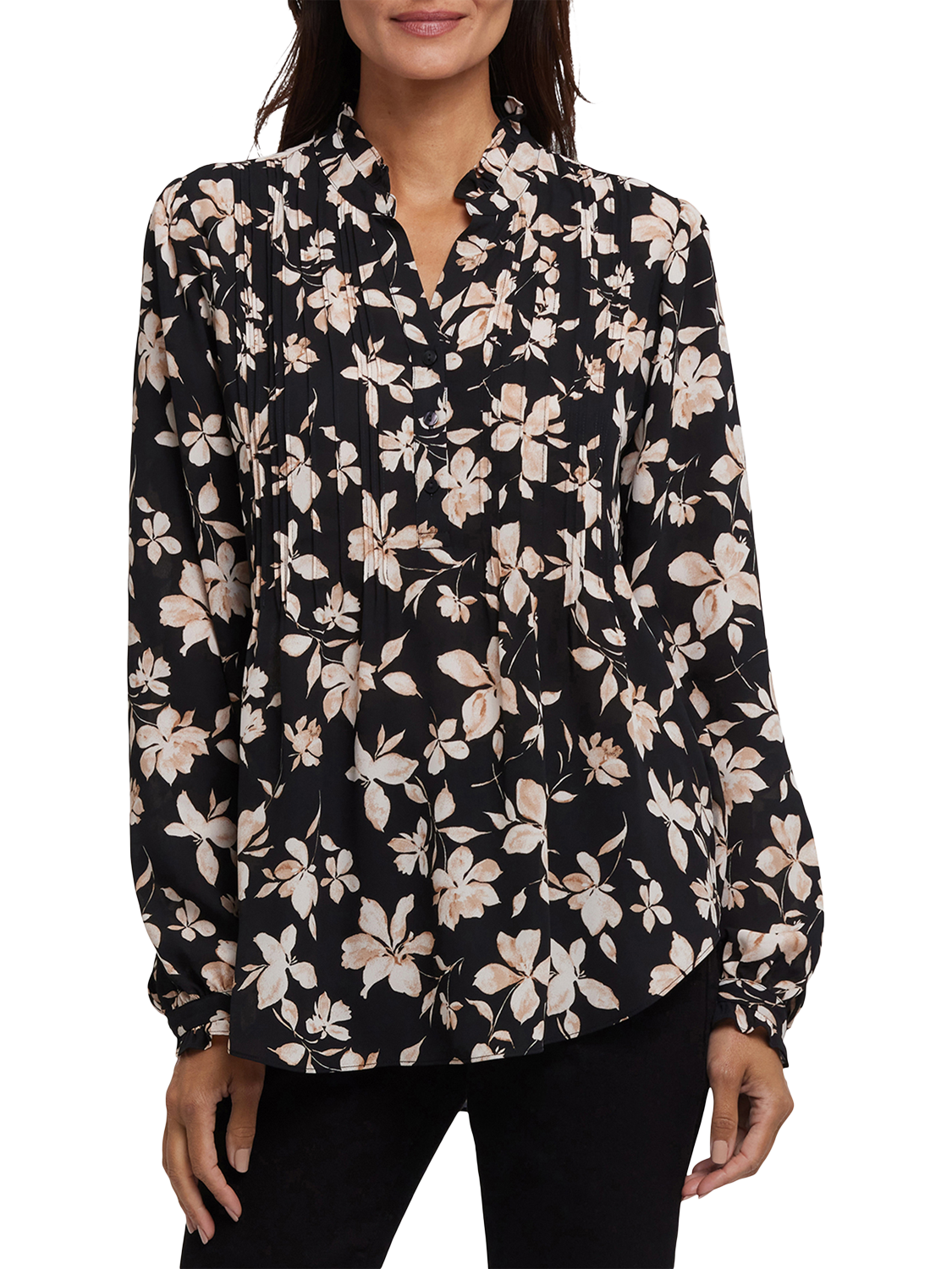 Product image 1 of 5, which shows NYDJ Floral Pleated Front Tunic Top, Claudette, XS