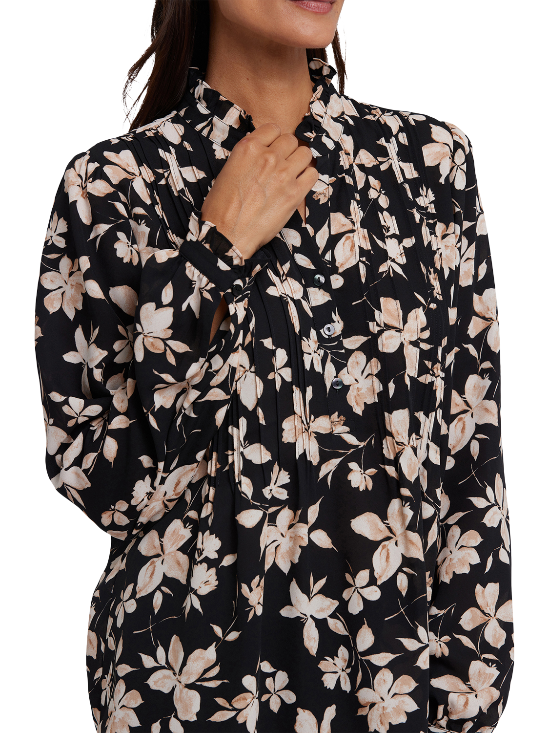 Product image 5 of 5, which shows NYDJ Floral Pleated Front Tunic Top, Claudette, XS