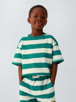 John Lewis Kids' Stripe Jersey T-Shirt & Shorts Set, Green, Green