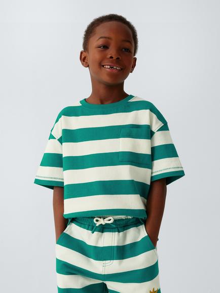 John Lewis Kids' Stripe Jersey T-Shirt & Shorts Set, Green, Green