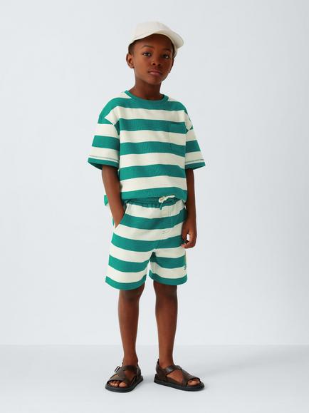 John Lewis Kids' Stripe Jersey T-Shirt & Shorts Set, Green - view 2, Green