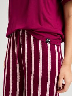 Pretty You London Bamboo Rich T-Shirt & Striped Trousers Pyjama Set, Bordeaux - view 2, Bordeaux