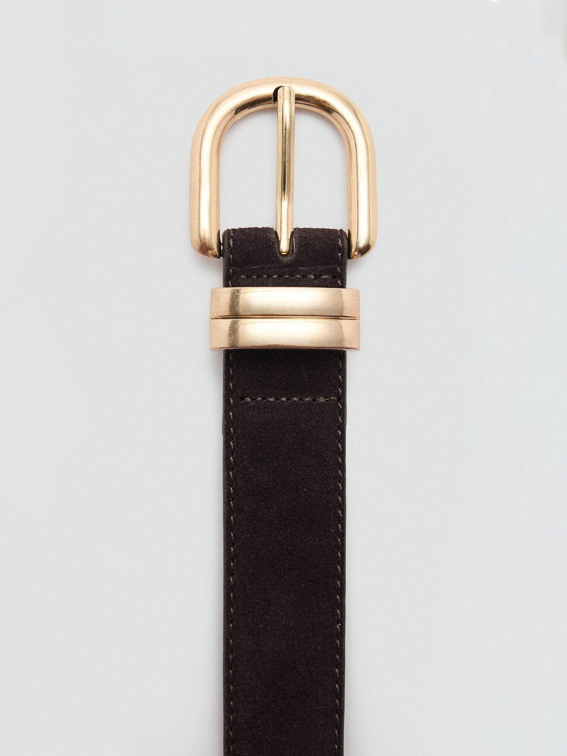 Product image 2 of 3, which shows Mango Corina Suede Belt, Dark Brown, L